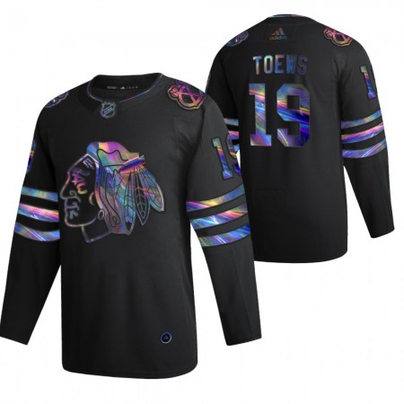 Chicago Blackhawks Jonathan Toews 19 2021-22 Iriserend holografisch Zwart Authentic Shirt - Mannen